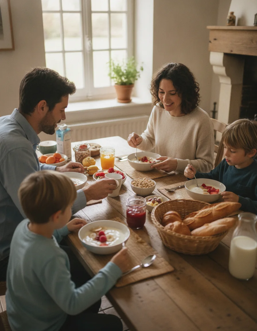 Famille heureuse autour de la table