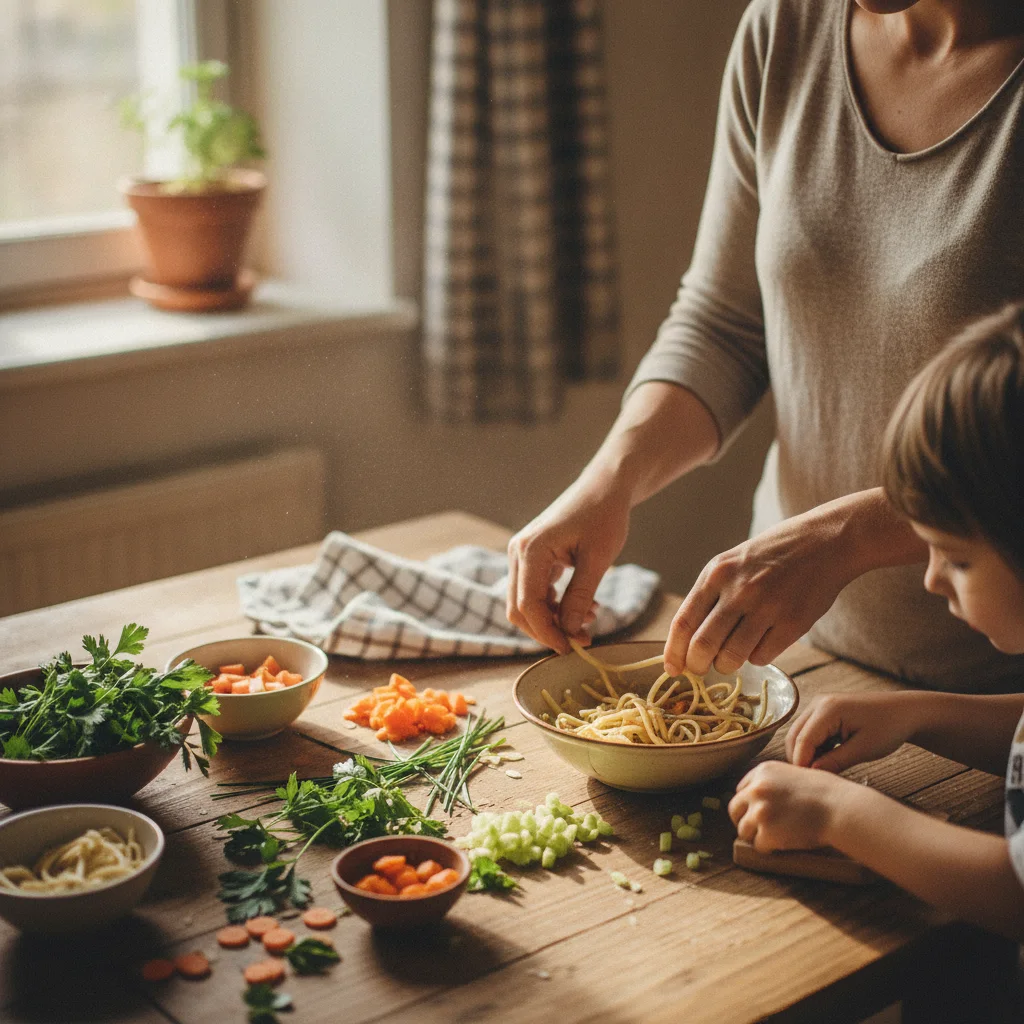 Préparation d'un repas en famille